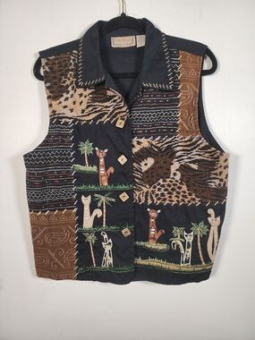 VINTAGE CAT  EMBROIDERED Large Vest Woven Size Large